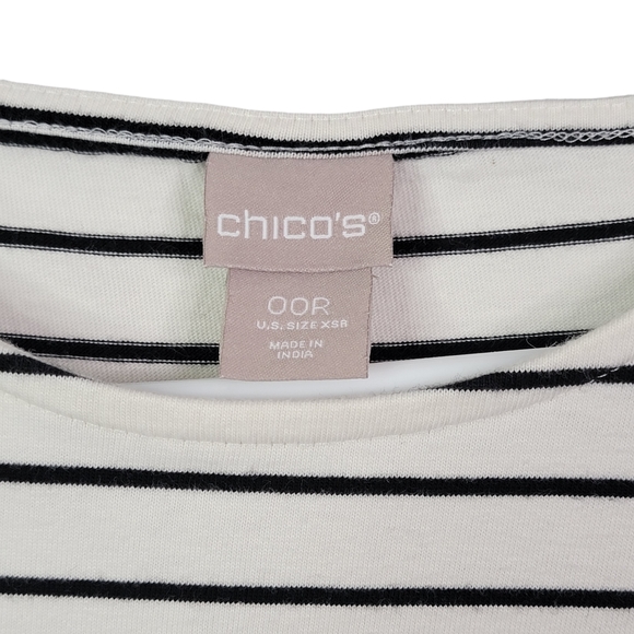 Chico White Breton Stripe Floral Embroidered Sequins Shirt Women's Size XSA - Picture 5 of 8